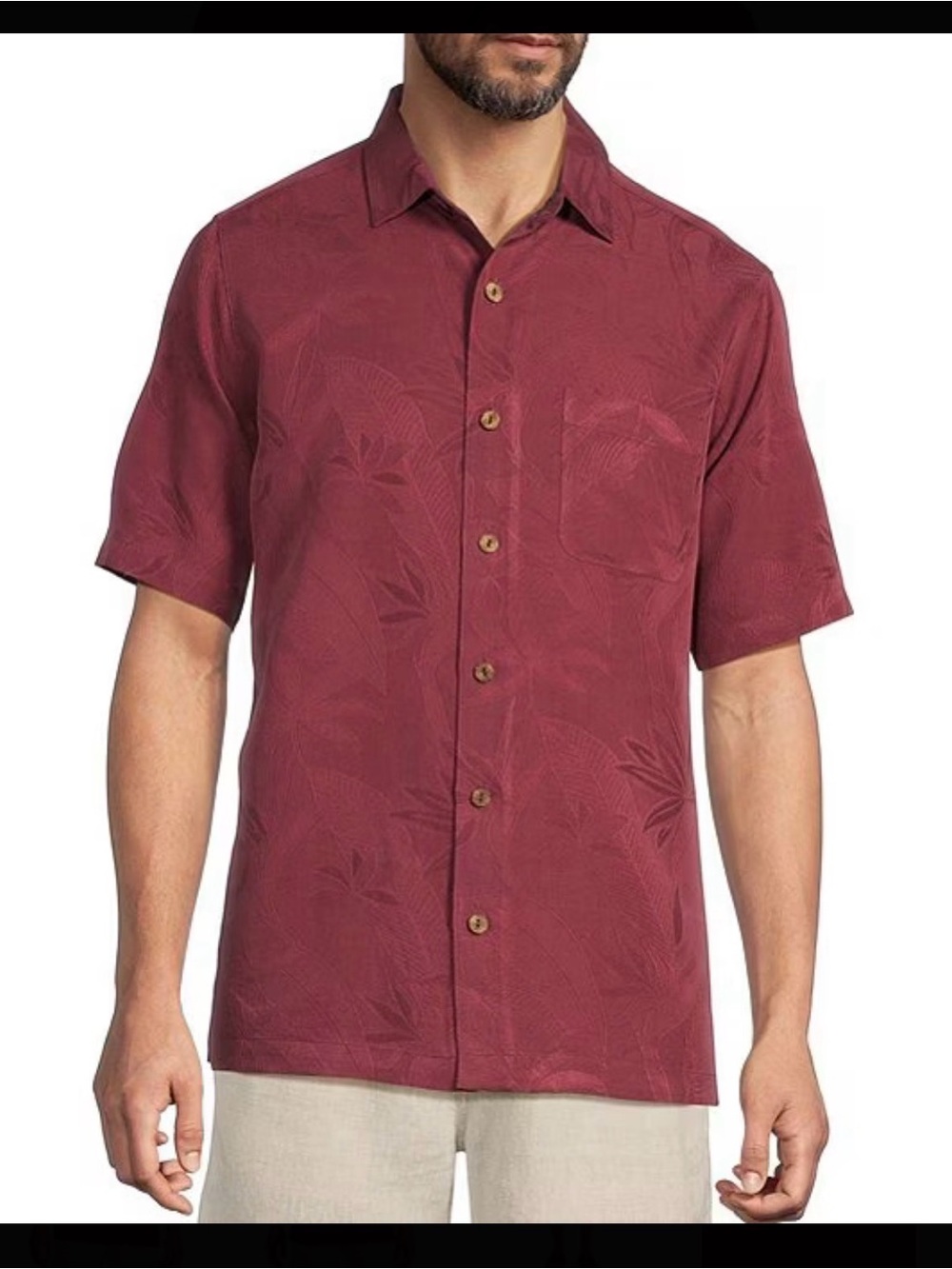 Caribbean Men's Short-Sleeve Button-Down Shirt in Burgundy Size XXL